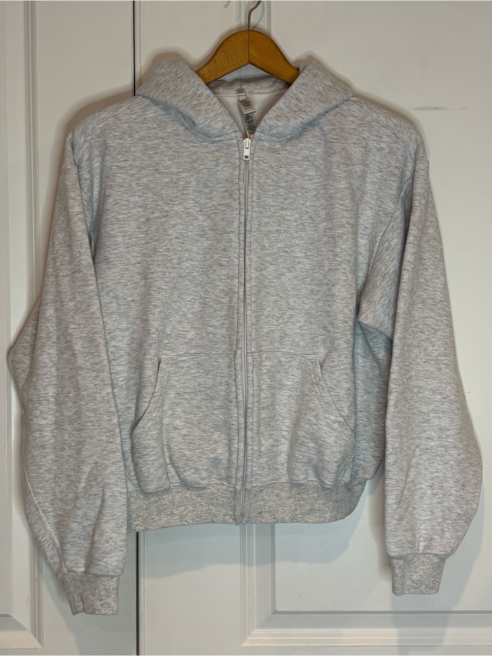 Skims Light Heather Gray Cotton Fleece Cropped Zip Hoodie Sweatshirt M